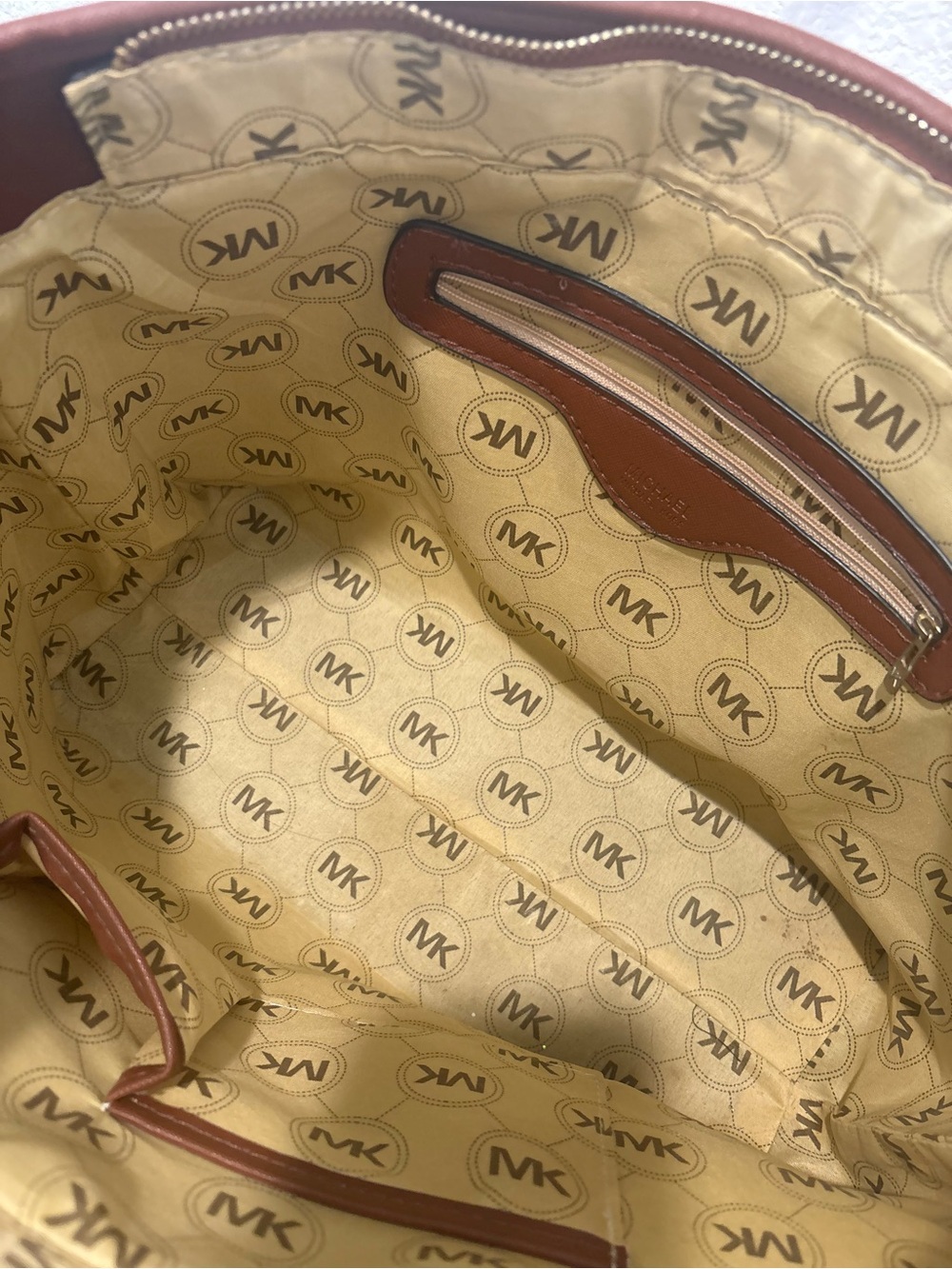 Michael Kors pink and White Striped Tote with Brown Leather Accents - Picture 7 of 12